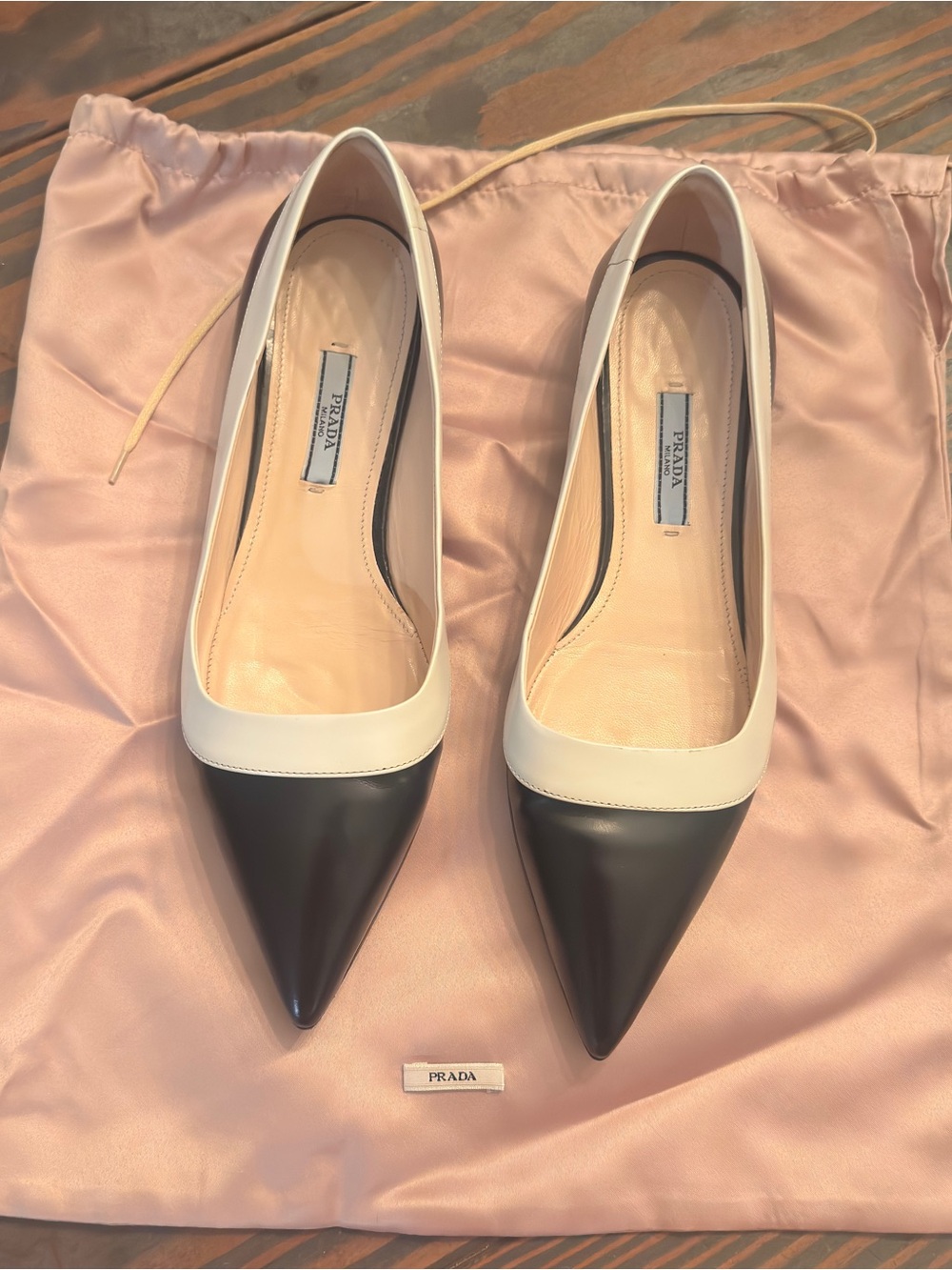Prada Spazzolato Bi-Color Pointed‎ Flats EU 37 w/ Box & Dust Bag